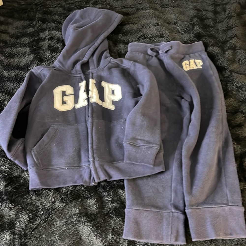 GAP Boys 4 YRS Blue 2pc Sweatsuit Long Sleeve Zip Up Shirt Func String on Pant